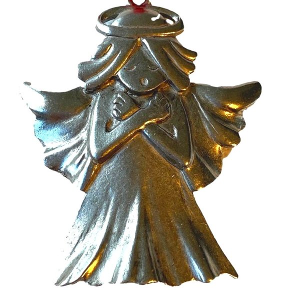 Silver Shy Angel Girl Ornament - Picture 1 of 6